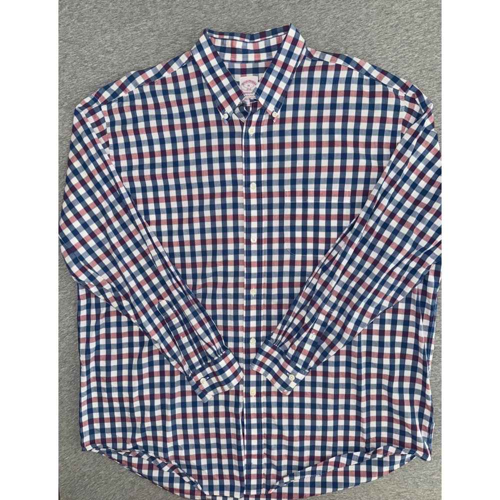 Brooks Brother Men Madison Fit Blue Red Gingham Button Down Shirt Size XL Preppy - Picture 4 of 7